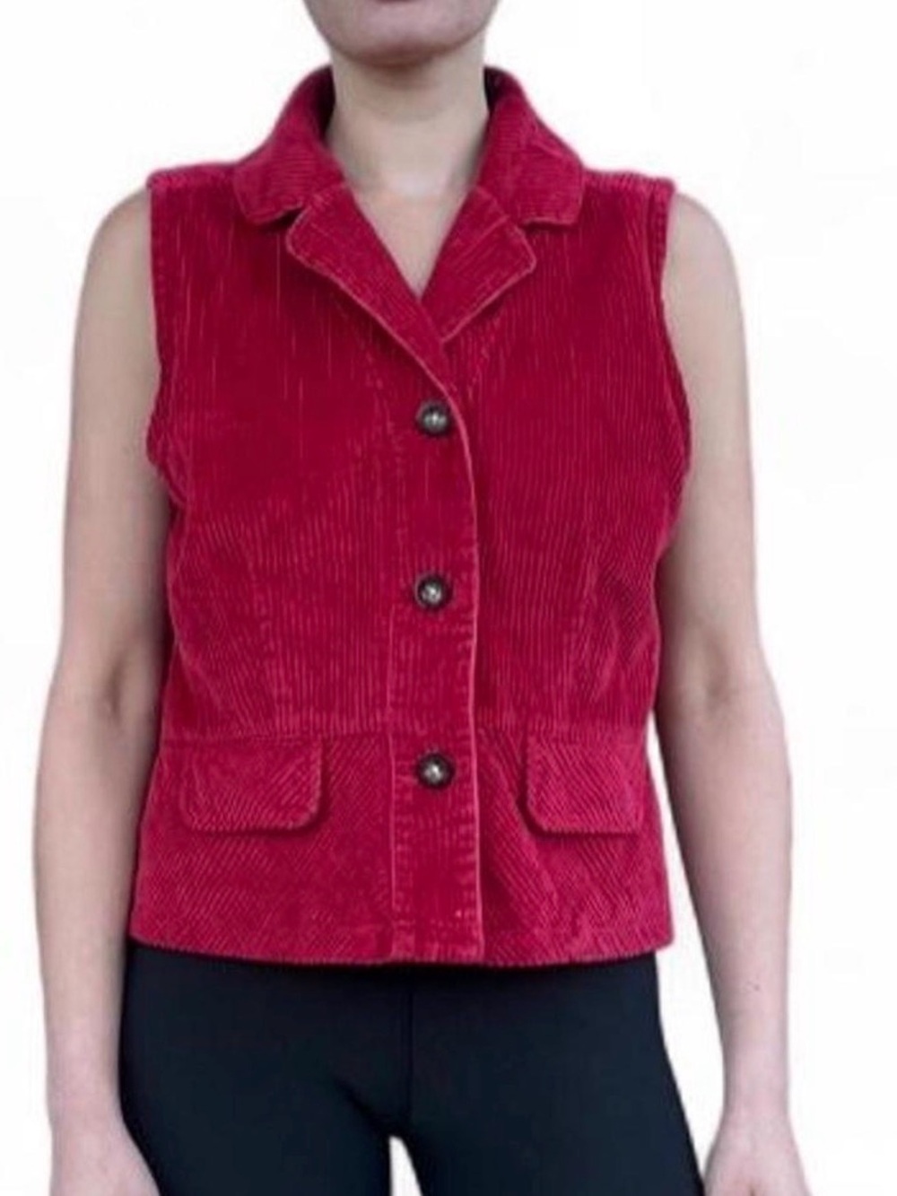 Vintage Deep red corduroy vertical lined button down vest